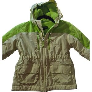 Lands End Kids Hooded Winter Gorpcore Jacket Bright Green Zip Up Pockets Size 3T